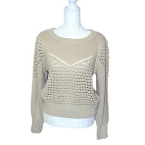 LUCKY Brand Chunky Knit Pullover Crew Neck Puffy Sleeve Tan Sweater -Sz Sml, NWT